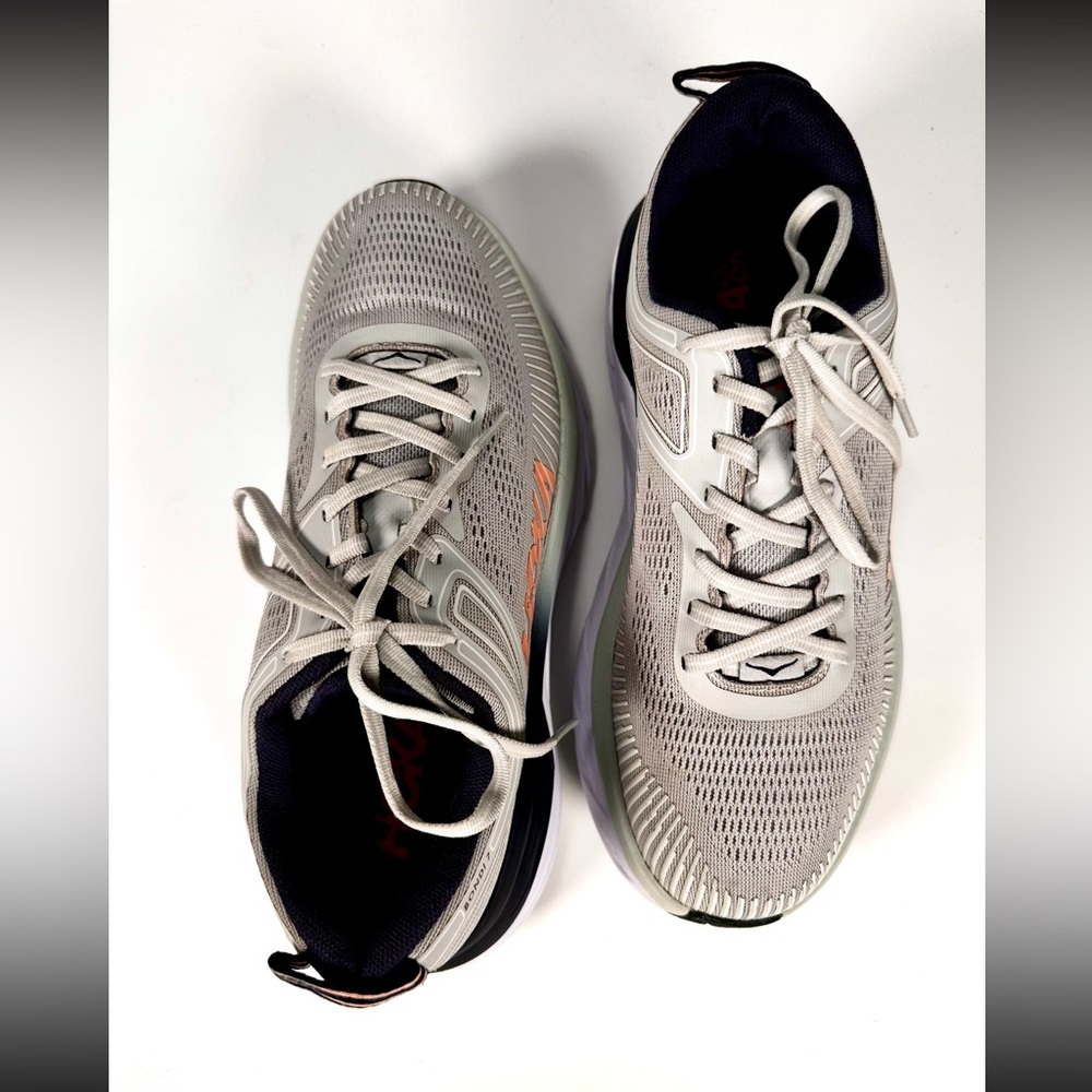 Hoka One One Women’s Bondi 7 Wide Running Shoe in Lunar Rock/Black Iris Mesh - Picture 7 of 13